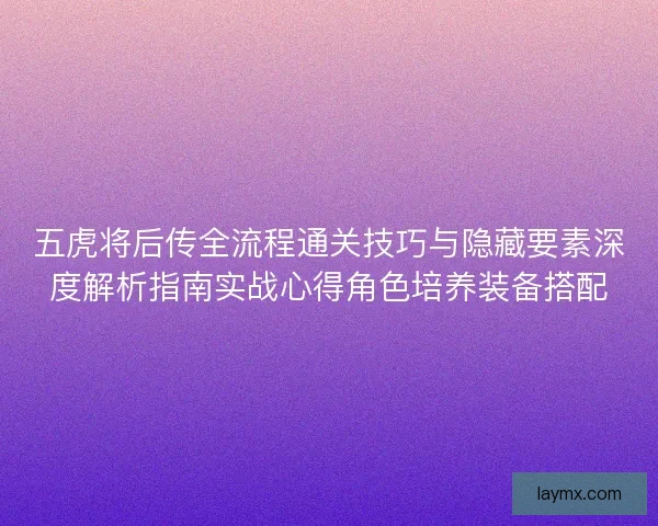 五虎将后传全流程通关技巧与隐藏要素深度解析指南实战心得角色培养装备搭配